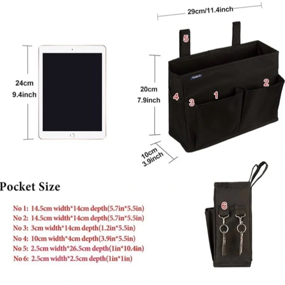 Surblue bedside caddy hanging  organizer with pockets for beds, chairs desks etc